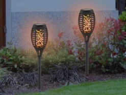 Solarfackeln 2er Set mit Flammeneffekt, Schwarz, Höhe 50cm