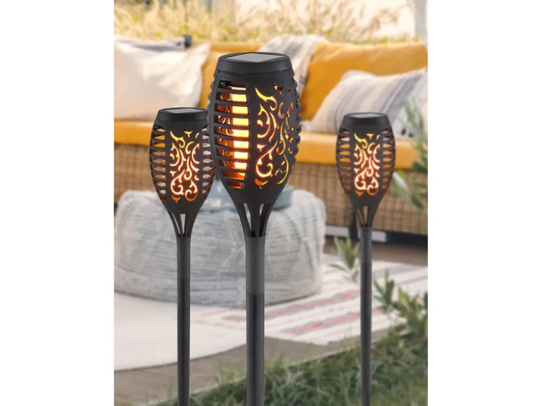 Solarfackeln 6er Set mit Flammeneffekt, Schwarz, Höhe 49,5cm