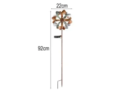 Solar Gartenstecker Windrad mit Erdspieß in Kupfer & Silber patiniert, Höhe 92cm