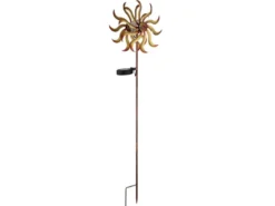Solar Gartenstecker Windrad mit Erdspieß in Orange-Gelb & Kupfer, Höhe 92cm