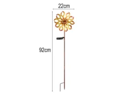 Solar Gartenstecker Windrad mit Erdspieß in Orange-Gelb & Kupfer, Höhe 92cm