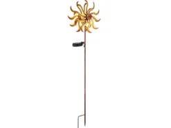 Solar Gartenstecker Windrad mit Erdspieß in Orange-Gelb & Kupfer, Höhe 92cm
