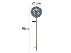 Solar Gartenstecker Windrad mit Erdspieß in Blau & Kupfer patiniert, Höhe 92cm