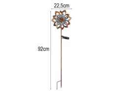 Solar Gartenstecker Windrad mit Erdspieß in Kupfer patiniert & Blau, Höhe 92cm