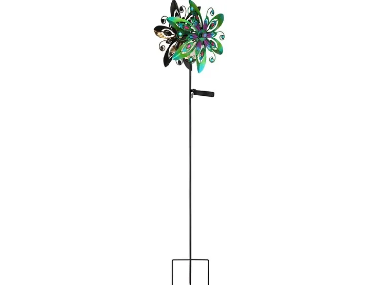 Solar Gartenstecker Windspiel mit Erdspieß aus Metall Bunt, Höhe 124cm