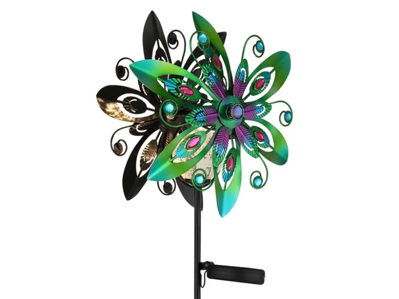 Solar Gartenstecker Windspiel mit Erdspieß aus Metall Bunt, Höhe 124cm