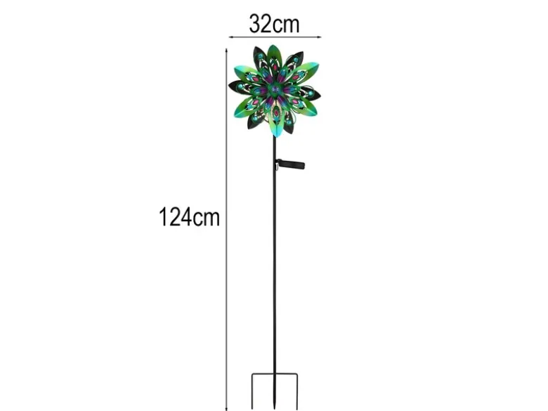 Solar Gartenstecker Windspiel mit Erdspieß aus Metall Bunt, Höhe 124cm