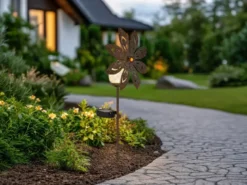 Solar Gartenstecker Windspiel aus Metall mit Erdspieß in Rostoptik, Höhe 50cm
