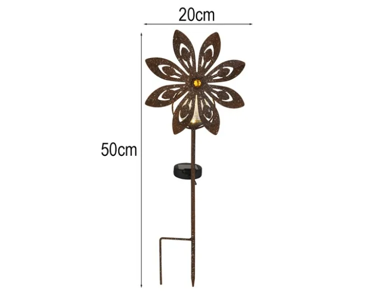Solar Gartenstecker Windspiel aus Metall mit Erdspieß in Rostoptik, Höhe 50cm