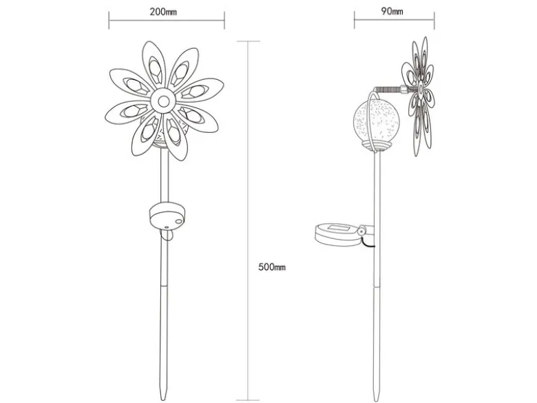 Solar Gartenstecker Windspiel aus Metall mit Erdspieß in Silber-Grau, Höhe 50cm