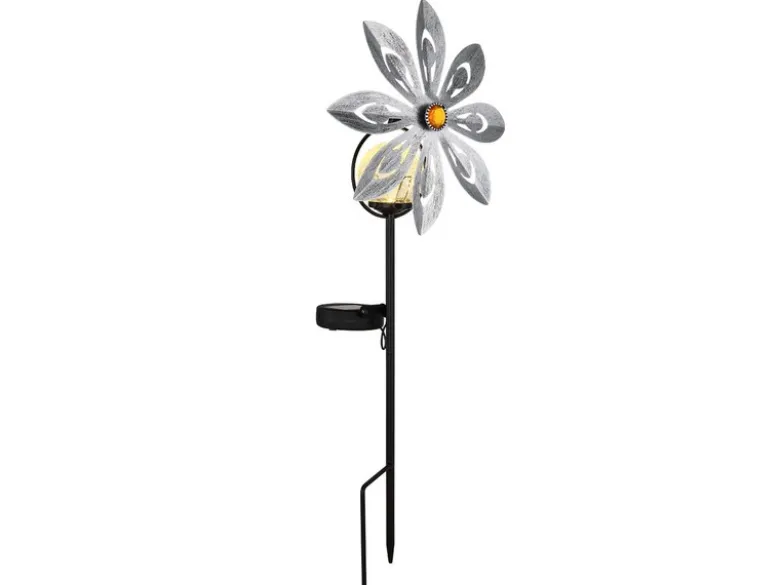 Solar Gartenstecker Windspiel aus Metall mit Erdspieß in Silber-Grau, Höhe 50cm