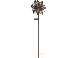 Solar Gartenstecker Windspiel mit Erdspieß aus Metall in Rostoptik, Höhe 124cm
