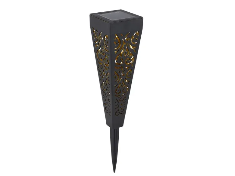 Solarlampen 3er Set mit Erdspieß, Dekostanzungen Schwarz Gold, H.33cm