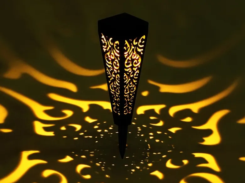 Solarlampen 3er Set mit Erdspieß, Dekostanzungen Schwarz Gold, H.33cm
