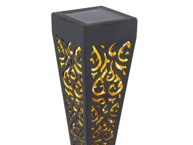 Solarlampen 6er Set mit Erdspieß, Dekostanzungen Schwarz Gold, H.33cm