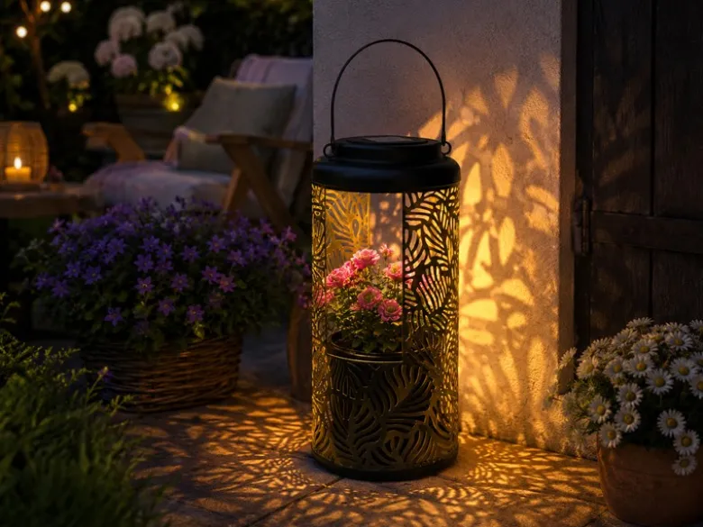 Solarlaterne hängend oder stehend mit Blumentopf, Höhe 41cm