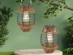 Solarlaternen 2er SET Gitterlampen mit Seil hängend oder stehend, Höhe 40,5cm