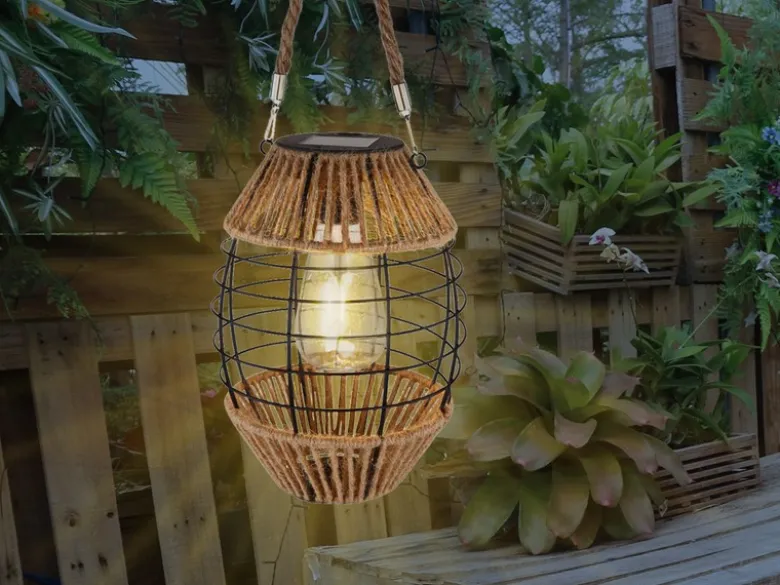 Solarlaternen 2er SET Gitterlampen mit Seil hängend oder stehend, Höhe 40,5cm