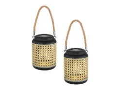 Solarlaternen 2er SET Metall Rattanoptik, hängend oder stehend, Höhe 30cm
