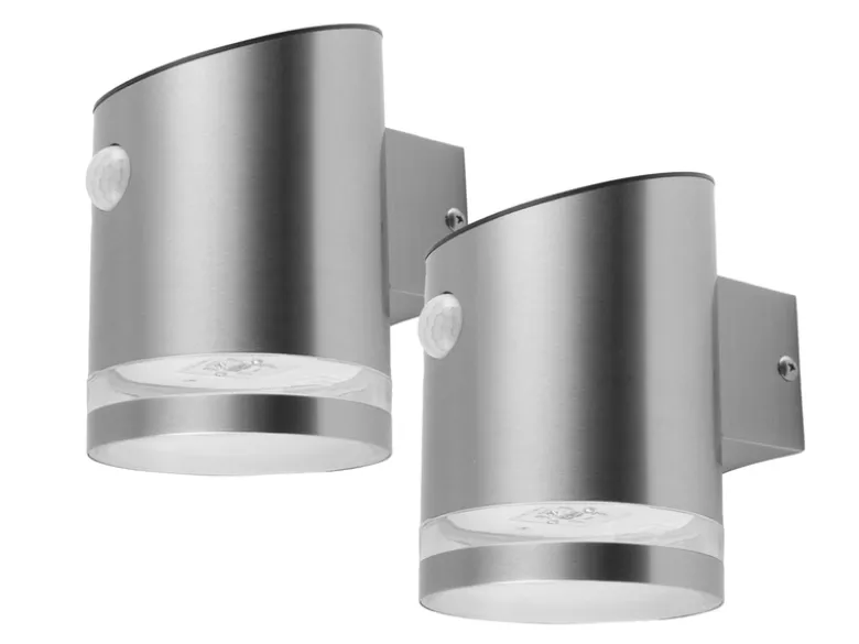 Solar LED Außenleuchten 2er SET, IP44 Bewegungsmelder, Edelstahl, Downlight