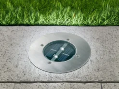Solar LED Bodeneinbaustrahler CARLO für Außen, Edelstahl rund Ø14cm IP67