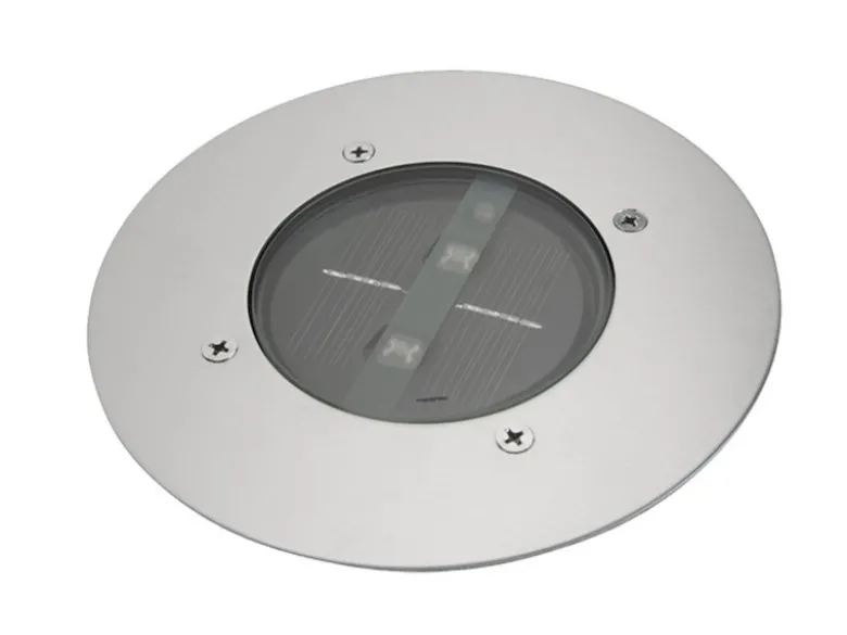 Solar LED Bodeneinbaustrahler CARLO für Außen, Edelstahl rund Ø14cm IP67