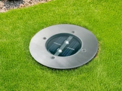 Solar LED Bodeneinbaustrahler CARLO für Außen, Edelstahl rund Ø14cm IP67