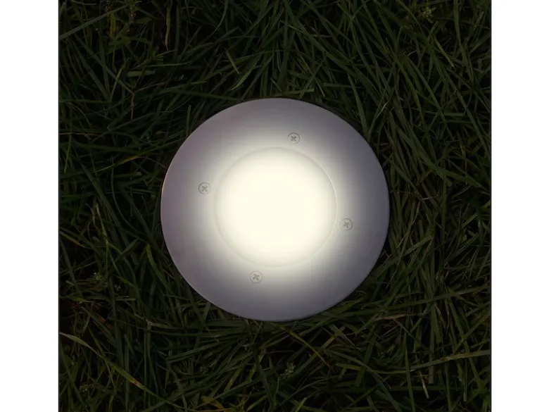 Solar LED Bodeneinbaustrahler CARLO für Außen, Edelstahl rund Ø14cm IP67