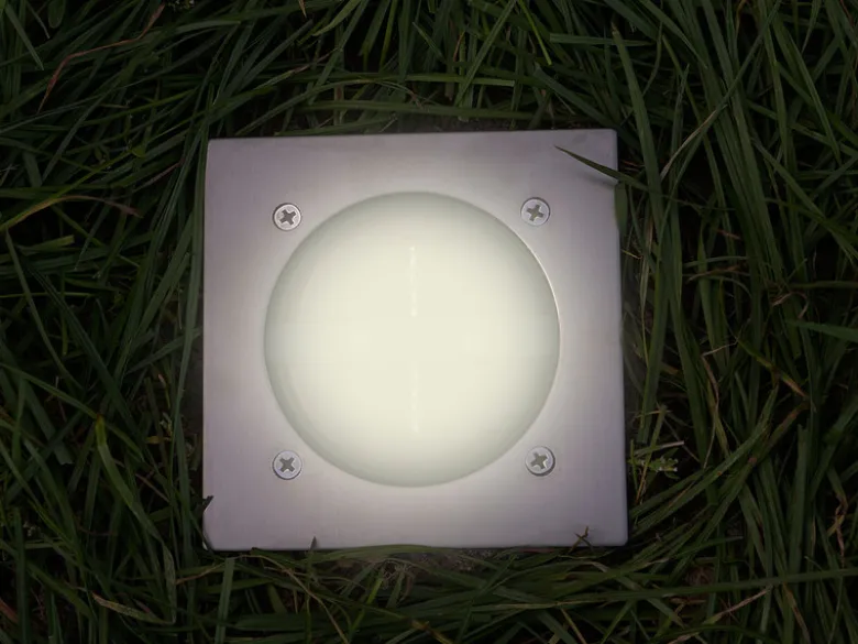 Solar LED Bodeneinbaustrahler 4er SET für Außen, Edelstahl 4-eckig 10x10cm, IP67