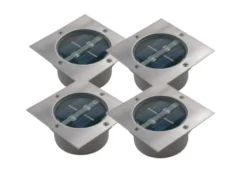 Solar LED Bodeneinbaustrahler 4er SET für Außen, Edelstahl 4-eckig 10x10cm, IP67