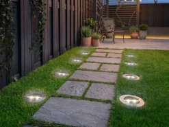Solar LED Bodeneinbaustrahler 8er SET für Außen, Edelstahl rund Ø14cm IP67