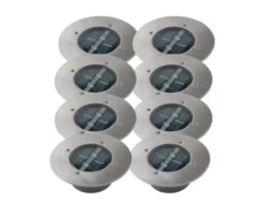 Solar LED Bodeneinbaustrahler 8er SET für Außen, Edelstahl rund Ø14cm IP67