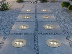 Solar LED Bodeneinbaustrahler 8er SET für Außen, Edelstahl rund Ø14cm IP67