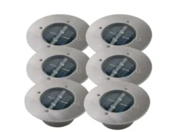 Solar LED Bodeneinbaustrahler 6er SET für Außen, Edelstahl rund Ø14cm IP67