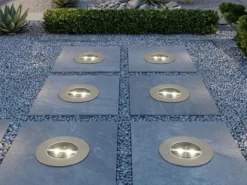 Solar LED Bodeneinbaustrahler 6er SET für Außen, Edelstahl rund Ø14cm IP67