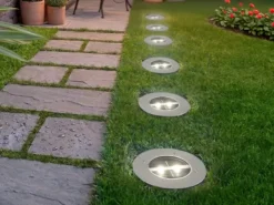 Solar LED Bodeneinbaustrahler 6er SET für Außen, Edelstahl rund Ø14cm IP67