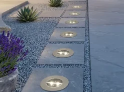 Solar LED Bodeneinbaustrahler 6er SET für Außen, Edelstahl rund Ø14cm IP67