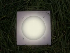 Solar LED Bodeneinbaustrahler 2er SET für Außen, Edelstahl 4-eckig 10x10cm, IP67