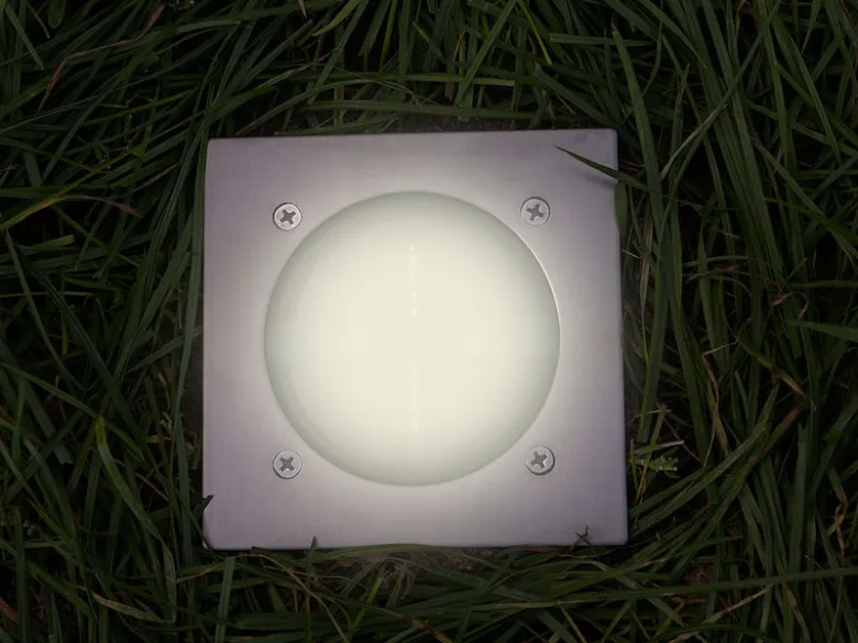 Solar LED Bodeneinbaustrahler 2er SET für Außen, Edelstahl 4-eckig 10x10cm, IP67