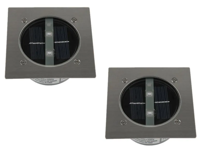 Solar LED Bodeneinbaustrahler 2er SET für Außen, Edelstahl 4-eckig 10x10cm, IP67