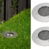 Solar LED Bodeneinbaustrahler 2er SET für Außen, Edelstahl rund Ø14cm IP67