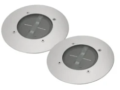 Solar LED Bodeneinbaustrahler 2er SET für Außen, Edelstahl rund Ø14cm IP67