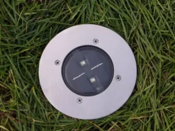 Solar LED Bodeneinbaustrahler 4er SET für Außen, Edelstahl rund Ø14cm IP67