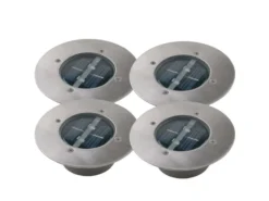 Solar LED Bodeneinbaustrahler 4er SET für Außen, Edelstahl rund Ø14cm IP67
