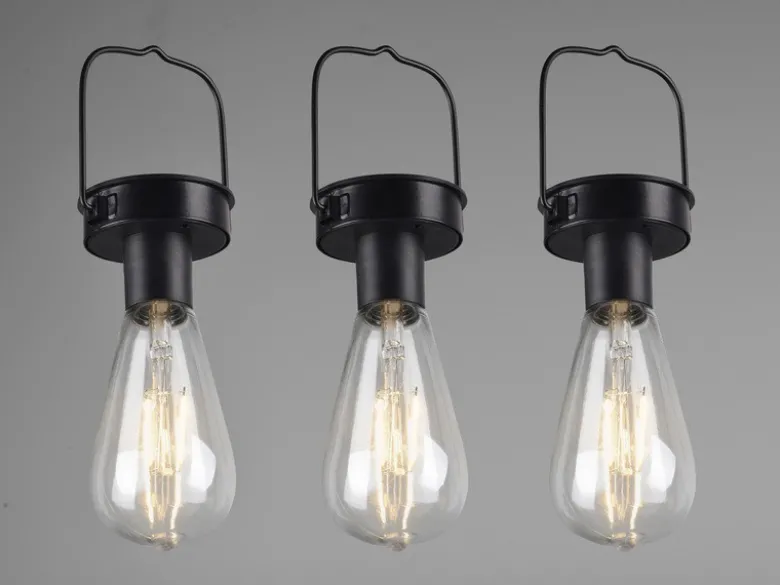 Solar LED Hängeleuchte 6er SET zum Aufhängen Schwarz Ø7cm Höhe 23cm