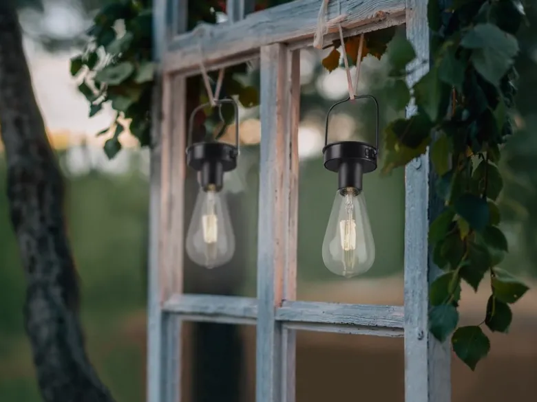 Solar LED Hängeleuchte 6er SET zum Aufhängen Schwarz Ø7cm Höhe 23cm
