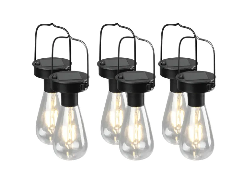 Solar LED Hängeleuchte 6er SET zum Aufhängen Schwarz Ø7cm Höhe 23cm