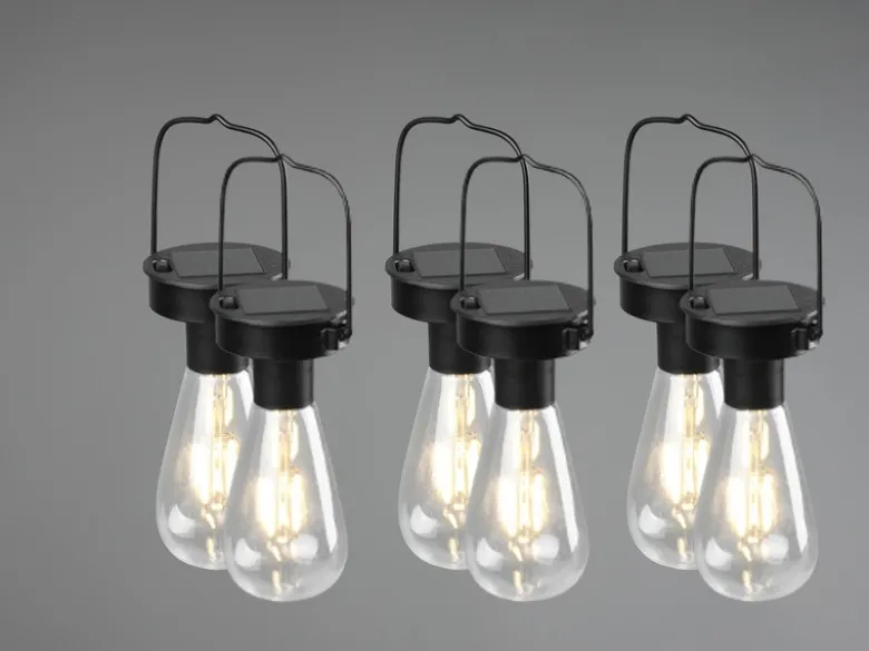 Solar LED Hängeleuchte 6er SET zum Aufhängen Schwarz Ø7cm Höhe 23cm