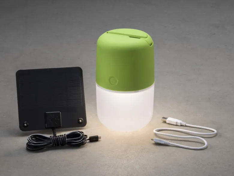 Solar LED Leuchte ASSISI mit 3-Stufen Dimmer & USB-Kabel, IP44, Grün