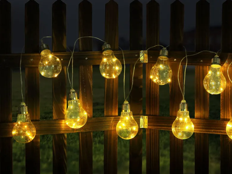 Solar LED Outdoor Lichterkette mit 10 Glühbirnen, 2 Lichtmodi, Länge 3,8 Meter